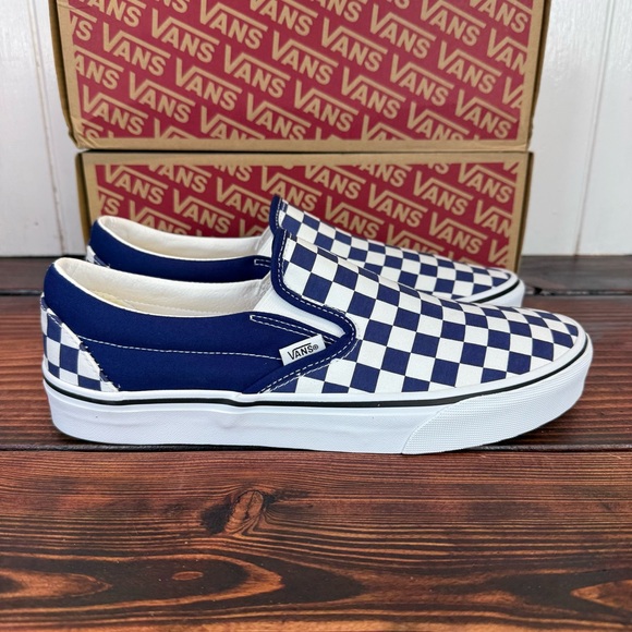NIB Vans Classic Slip-On Color Theory Checkerboard Navy White Sneakers - Picture 6 of 11